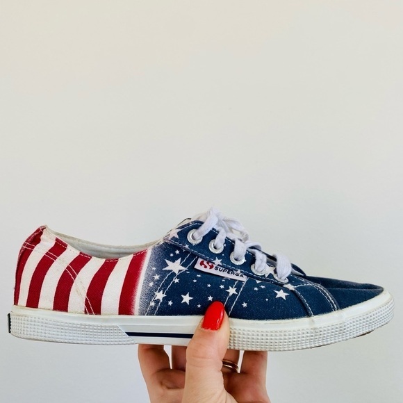 Superga Red & Blue USA Flag Low Top Sneakers Star Spangled Banner Lace up - Picture 2 of 8